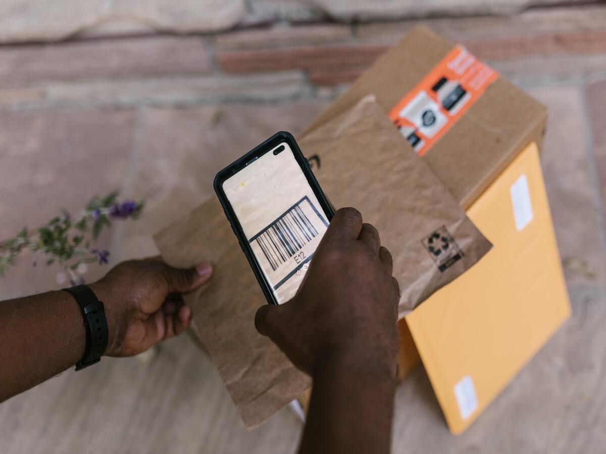 a mobile phone scanning a barcode