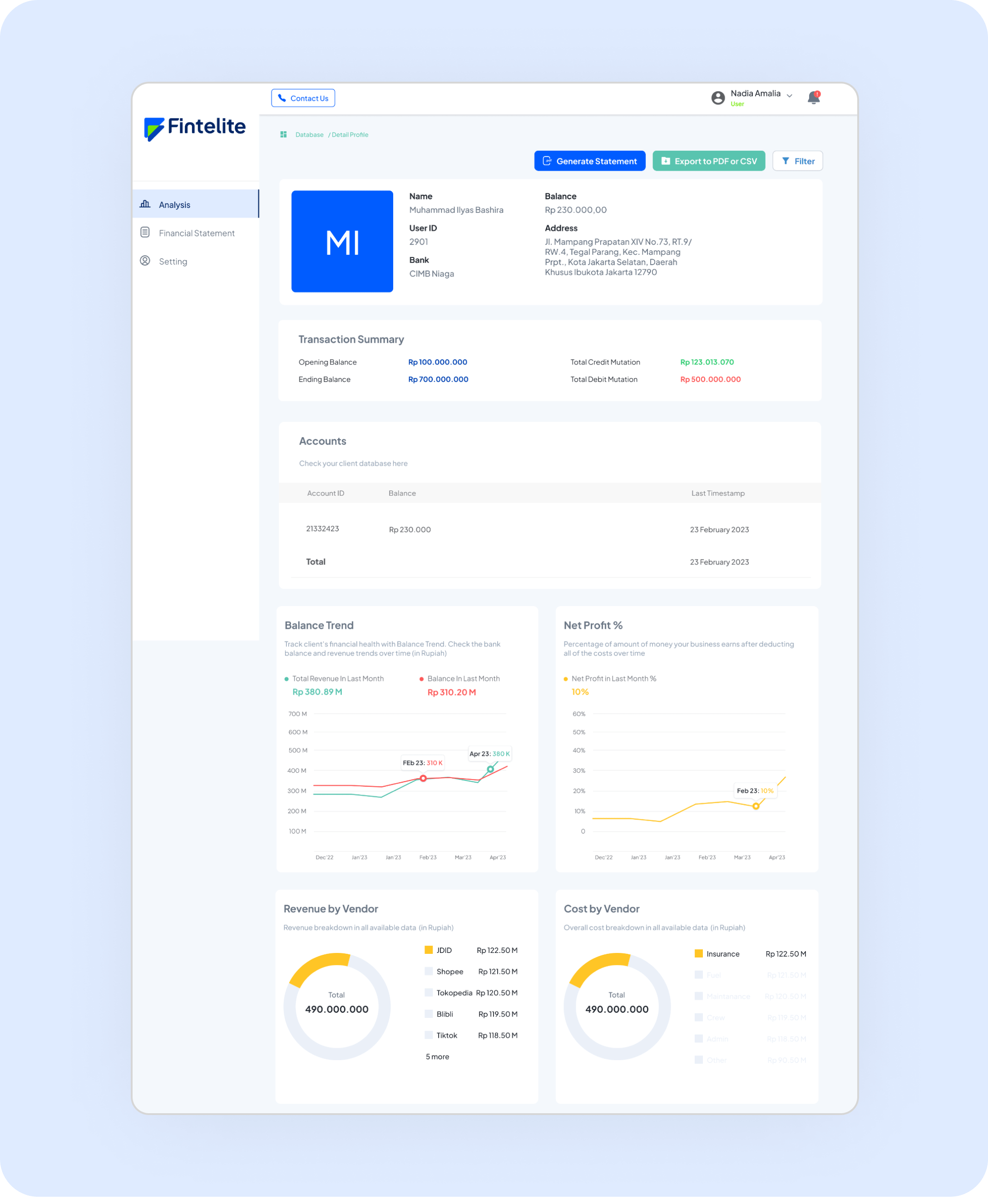 Fintelite's Bank Statement Analyzer empowers underwriters to analyze transaction trends comprehensively.